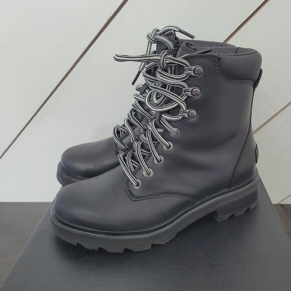 NWT Sorel Womens Lennox Lace Combat Boots Black Size 6 Waterproof Leather - Picture 2 of 12
